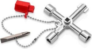 Hochwertiger Schaltschrankschlüssel mit zwei Bits und Adapter für 1/4-Bits, ideal für Absperrsysteme und technische Anlagen.