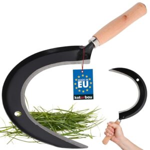 Gartensichel mit geschmiedeter Sichelklinge und Holzgriff für das manuelle Jäten von Gras, Unkraut und Ästen