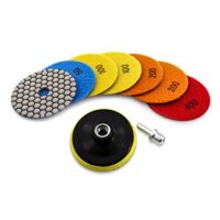 KURSTOL Diamant Polierscheibe Set Trocken - 4″/100mm 7st Polierpads Körnung 50x2/100x2/200x2/400, Adapter für Granit Marmor Kunststein Quarz