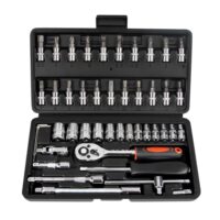 LLNEDL 1/4 Zoll Steckschlüsselsatz, 46 teilig Steckschlüssel Bit Set Metrisches mit Flexiblen Verlängerungsstangen, Schnellspann Umschaltknarre - für die Reparatur zu Hause und DIY