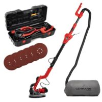 Hochwertige Schleifmaschine mit LED und Teleskopstiel, ideal für Trockenbauwände, Decken und Innen-/Außenwände, 1800 Watt Motor, Absaugsystem und 6 Schleifscheiben inklusive.