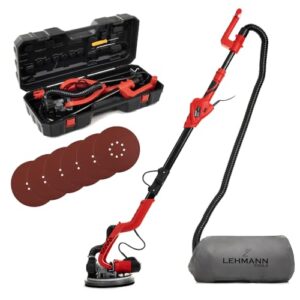 Hochwertige Schleifmaschine mit LED und Teleskopstiel, ideal für Trockenbauwände, Decken und Innen-/Außenwände, 1800 Watt Motor, Absaugsystem und 6 Schleifscheiben inklusive.