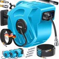 MASKO 20m Druckluftschlauch Aufroller automatisch mit 1/4-Zoll-Anschluss, Schlauchtrommel und Wandschlauchhalter, Blau