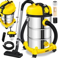 MASKO Industriestaubsauger Staubsauger Nass Trocken Sauger Edelstahl 2300W mit Steckdose, Blasfunktion und Push&Clean Funktion, ideal für Industrie und Haushalt