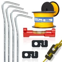 Umfassendes Maurer-Sets mit Maurerschnur, Schnurspanner, mobile Schnurwasserwaage und Erdnägeln für Profis und Hobbyhandwerker