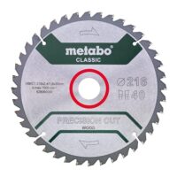 Sägeblatt für saubere Schnitte in Weich- und Hartholz, Metabo Sägeblatt Precision Cut Wood - Classic 216 x 2,4/1,8 x 30 Z40 WZ 5° neg.