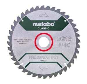 Sägeblatt für saubere Schnitte in Weich- und Hartholz, Metabo Sägeblatt Precision Cut Wood - Classic 216 x 2,4/1,8 x 30 Z40 WZ 5° neg.