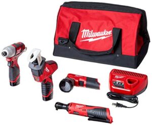 Ergänztes Werkzeugset von Milwaukee mit 5 Werkzeugen, 2 Batterien und Ladegerät für verschiedene Anwendungen