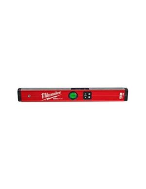 Digital Wasserwaage von Milwaukee, rot lackiert, mit digitalen Display und verschiedenen Funktionen wie PIN-MODE und Wiederaufladbarkeit