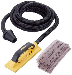Staubfreies Schleifen mit Mirka Handy Handschleifer Starter-Kit, Absaugschlauch und verschiedene Schleifkörner für optimale Ergebnisse