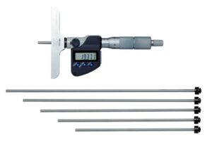 Digitale Tiefenmessschraube von Mitutoyo, 0-150 mm Messbereich, 0,001 mm Präzision, inkl. 6 runde Tiefenmaßscheiben, Metrisch, mit Datenausgang