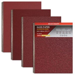 20 Blatt Schleifpapier Set mit 4 Körnungen für Holz und Metall, Mehrzweck-Schleifpapier für Handschleifer
