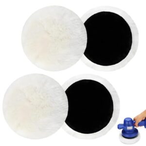 Polierpads Polieraufsatz, 125mm, 4 Stück, Kompatibel mit Bosch Exzenterschleifer, Lammwolle Polierscheiben für Auto und Korkböden