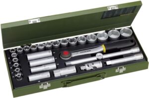 Proxxon 23000 Steckschlüsselsatz Nusskasten mit 12,5mm (1/2") Ratsche - 29-teiliges Werkzeug-Set in Stahlkasten