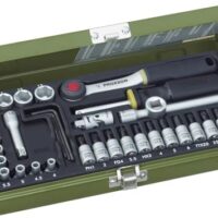 Proxxon 23080 Feinmechaniker Satz mit Umschaltratsche und Schraubendrehergriff, Werkzeug-Set mit Stahlkasten