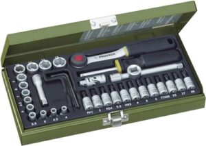 Proxxon 23080 Feinmechaniker Satz mit Umschaltratsche und Schraubendrehergriff, Werkzeug-Set mit Stahlkasten