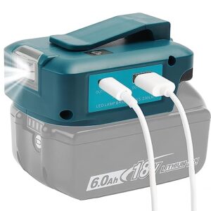QUPERR Adp05 Power Source Battery Adapter für Makita 14,4 V & 18 V Akkus mit USB Schnittstelle und Taschenlampe - universeller Power-Adapter für elektronische Geräte wie Mobiltelefone und Tablets
