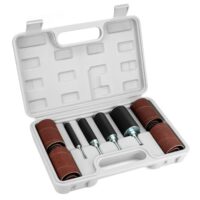 Komplettes Schleifarbeitsset mit 20 Stück Schleifwalzen, 4 Größen Gummitrommeln und 16 Schleifärmel in einem Koffer für Heimwerker, Tischler und Holzbearbeiter.
