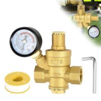 Riisoyu Druckminderer Wasser 1/2 Zoll DN15 mit Manometer, Hochfeste Messing Wasserdruckminderer mit Einstellwerkzeugen, Einstellbarer Wasserdruckregler und Druckreduzierventil