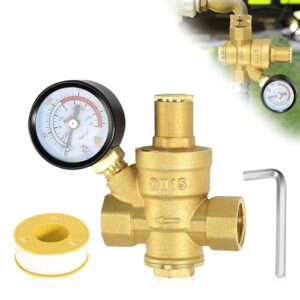 Riisoyu Druckminderer Wasser 1/2 Zoll DN15 mit Manometer, Hochfeste Messing Wasserdruckminderer mit Einstellwerkzeugen, Einstellbarer Wasserdruckregler und Druckreduzierventil