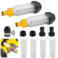 Wasserfilter Gartenschlauch Set, 2 Stück 3/4 Zoll Wasser Vorfilter Wasserfilter mit 4 Filtereinsatz und 5 Schnelladapter für Hochdruckreiniger Gartenbewässerung Gartenpumpe Haushalt