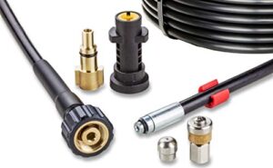Effektiver Rohrreinigungsschlauch für Hochdruckreiniger, 15m lang, 200bar stark, mit rotierender Düse und fixierte Düse, kompatibel mit Kärcher, Lavor, Bosch Professional
