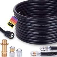 Rohrreinigungsschlauch Set 30m, 240 bar inkl. M22 Adapter und Düsen für Hochdruckreiniger universal - perfekt für Dachrinne und Abflussrohr Reinigung mit hoher Druckstärke
