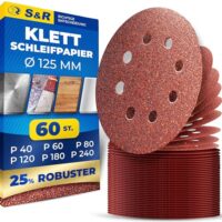 Schleifpapier Set mit 60 Stück, Körnung P40 bis P240, zuverlässige Haftung, Schleifscheiben für Exzenterschleifer
