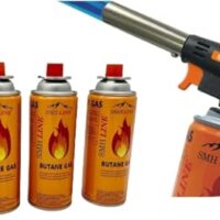 SMH LINE Gasbrenner inkl. 4x Gaskartuschen 227g Küche Lötlampe Bunsenbrenner 1300°C Lötbrenner Brenneraufsatz Flambiergerät Piezozündung Schweißbrenner