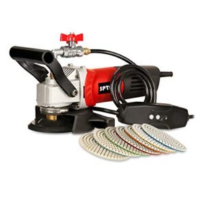 SPTA Nasspolierer, 800W / 220V 100mm Nass Poliermaschine mit variabler Geschwindigkeit und Granit-Diamantpolierkissen für Granit/Marmor/Beton/Stein