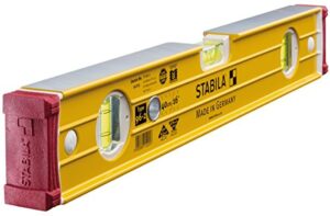 Hohe Präzision und Robustheit bei der STABILA Wasserwaage Type 96-2, 40 cm, extrasteifes Alu-Profil, 1 Horizontal-Libelle, 2 Vertikal-Libellen, stoßdämpfende Endkappen, integrierte Rutsch-Stopper, Made in Germany, Gelb