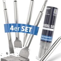 4-teiliges SDS Plus Meißel Set für Bohrhammer, Fliesenmeißel, Spitzmeißel und Spachtelmeißel aus hochwertigem Werkzeugstahl