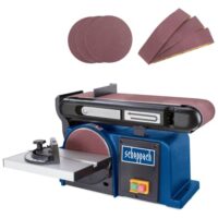Scheppach Band-Tellerschleifer BTS900 mit Zubehör, Schleifmaschine mit 370W und 230V, für Holz, Metall und andere Materialien