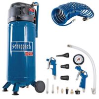 Scheppach Kompressor HC51V 1500W 50 L 10 bar Ansaugleistung 220 l/min Druckminderer ölfrei stehende platzsparende Bauweise inkl. 13 tlg. Druckluft-Werkzeug-Set + 8m Spiralschlauch