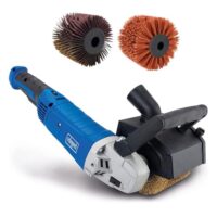 Scheppach Satiniermaschine MRS1300 mit Softstart und 1300W Leistung, inklusive Messing-, Schleifstreifen- und Nylonbürste, für die Reinigung, Entfettung, Satinierung, Polieren und Schleifen von Oberflächen