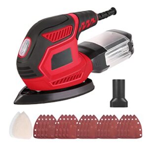 Schleifmaschine mit 200 Watt Leistung und 14.000 Umdrehungen pro Minute für das Schleifen von Holz, Deltaschleifer mit Staubsammelungssystem und 20 Schleifpapieren
