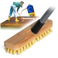 Schrubber aus Holz mit Borsten und Teleskopstiel für die Reinigung von Balkonen, Terrassen, Gärten und Innenbereichen. Robuster Griff aus Holz und flexible Borsten für eine gleichmäßige Reinigung.