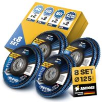 Fächerscheibe Ø125mm K41-120 für Stahl/Edelstahl - Polieren Entroster Kehlnaht schleifen - AMBOSS Werkzeuge ZFS Lamellenschleifscheibe blau Winkelschleifer - Profi Zirkon Schleifmop