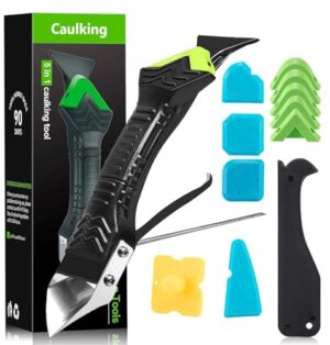 Silikon-Entferner, 5-in-1-Werkzeug, Stainless Steel Fugenmesser, Silikonpads, Dichtungsdüse für Küche, Bad, Boden, Spüle, Fenster, Abdichtung