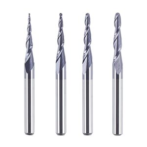 Kugelkopffräser mit konischer Spitze, Hartmetall-Spiralkugelkopf-Kegelfräser für CNC-Graviermaschine, 2D/3D-Gravur von verschiedenen Materialien wie Hartholz, Sperrholz, Weichholz, Eichenholz, MDF, Aluminium, Kupferlegierungen und Acrylglas