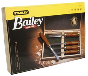 5-teiliges Stanley Bailey Stechbeitel Set mit Beitelbreiten von 6/10/15/20/25 mm, gehärteter Stahl und Kunststoffkappe für Sicherheit