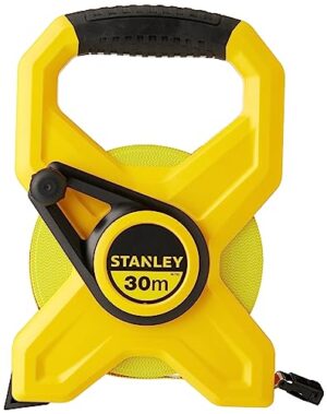 Stanley Rahmenbandmaß Standard Fiberglas, 30 m Länge, 12,7 mm Breite, UV-resistent, Genauigkeitsklasse III
