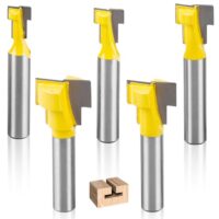 5-teiliges T-Nut-Fräser-Sets für Holz, mit 8 mm Schaftdurchmesser und Wolframstahl-Klinge. Ideal zum Fräsen von Schlitzen in Wandwerkzeugen.