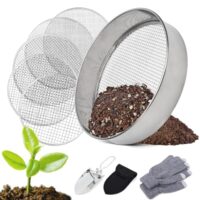 Gartensieb aus Edelstahl, 5 in 1 Set mit 5 austauschbaren Siebeinsätzen, ideal für Erde, Kompost und Saatgut