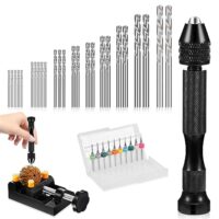 Umfassendes Mini-Handbohrer-Set für verschiedene Arten von Bohrungen und Materialien, 25 Mikro-Spiralbohrer, 10 PCB-Minibohrer und Stiftschraubstock.
