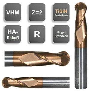 Vollradiusfräser mit TiSiN-Beschichtung, erhöhte Verschleißfestigkeit und verbesserte Wärmebeständigkeit für verschiedene Materialien wie Stahl, Edelstahl, Aluminium und Kunststoffe.
