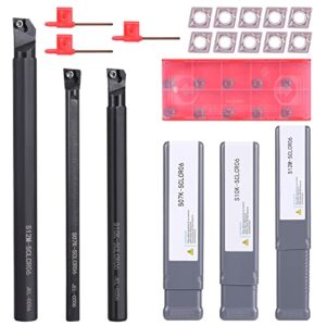 VerRich CNC-Drehbank Bohrstange, 3 Stück S07K/S10K/S12M-SCLCR06 Drehstahlhalter mit 10 CCMT0602-Einsätzen + 3 Schraubenschlüssel - Hochwertiges Werkzeug für Bearbeitung kleiner Löcher