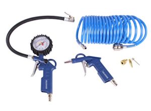 Druckluftset Zubehör für Kompressoren mit Reifenfüller, Spiralschlauch und Ausblaspistole