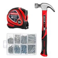 Industrieller Hammer Set mit 520 Nägeln und Maßband, Klauenhammer für Reparaturen und DIY-Arbeiten, hochwertige Werkzeuge von WISEUP