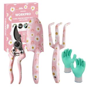 Gartenwerkzeug Set 4-TLG mit Geschenkverpackung, Gartenschaufel, Gartenschere, Gartenkralle und Handschuhe, ideal für Gärtnerinnen und Gärtner als Geschenk